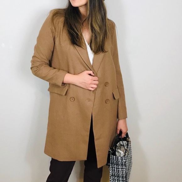 NEW BOUTIQUE Camel Tan Longline Long Blazer Coat - Picture 1 of 10